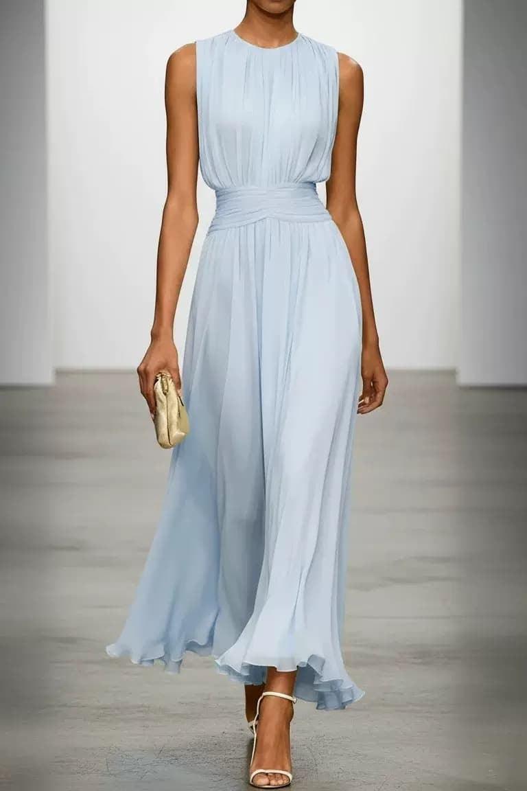 A-Line Ankle-length Chiffon Wedding Guest Dress CG0329 - Light Blue - COCOMELODY